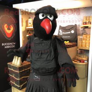 Black Tandoori Chicken mascot costume character dressed with a Cargo Shorts and Beanies