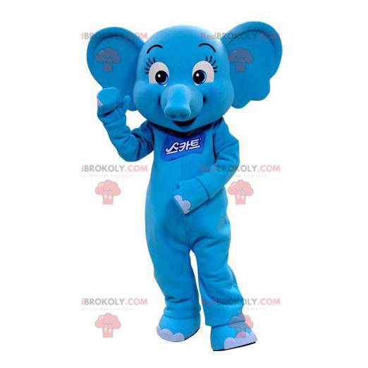 Mascot hembra elefante azul y coqueta - Redbrokoly.com
