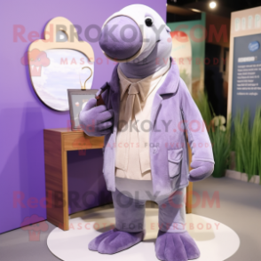 Lavender Walrus mascot costume character dressed with a Cardigan and Ties