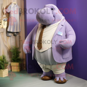 Lavender Walrus mascot costume character dressed with a Cardigan and Ties