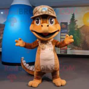 Brown Lizard mascot costume character dressed with a Capri Pants and Beanies