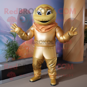 Gold Acrobat mascot costume character dressed with a Tank Top and Wraps