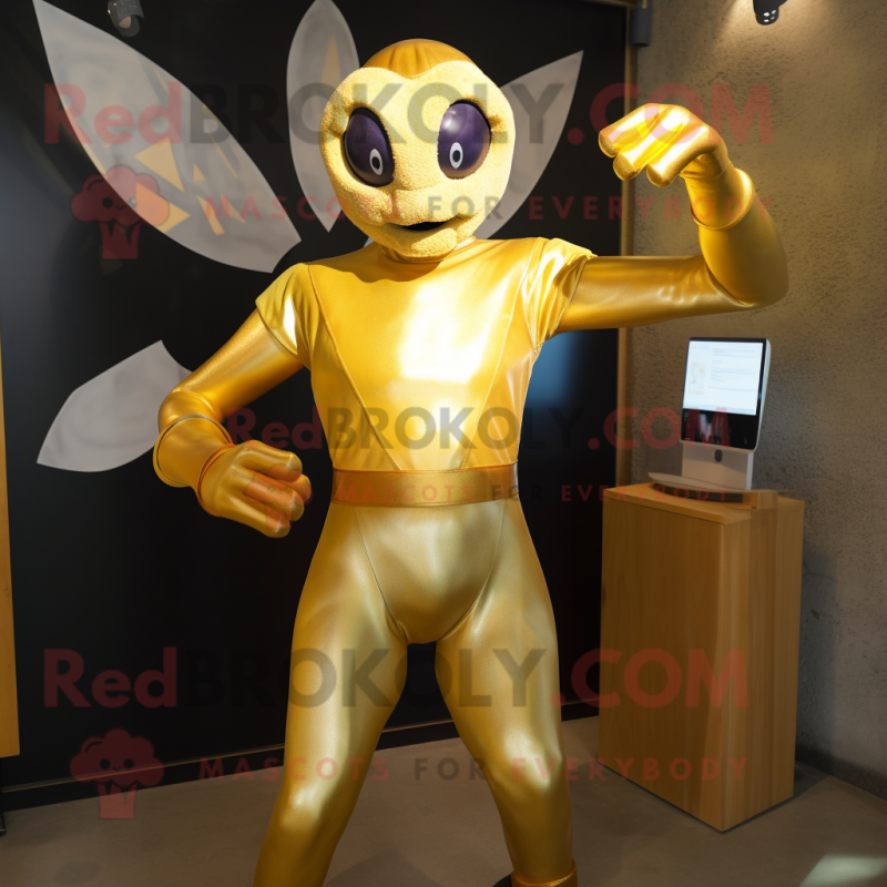 Gold Acrobat mascot costume character dressed with a Tank Top and Wraps