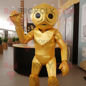 Gold Acrobat mascot costume character dressed with a Tank Top and Wraps