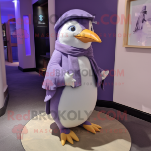 Lavender Penguin mascot costume character dressed with a Culottes and Scarf clips
