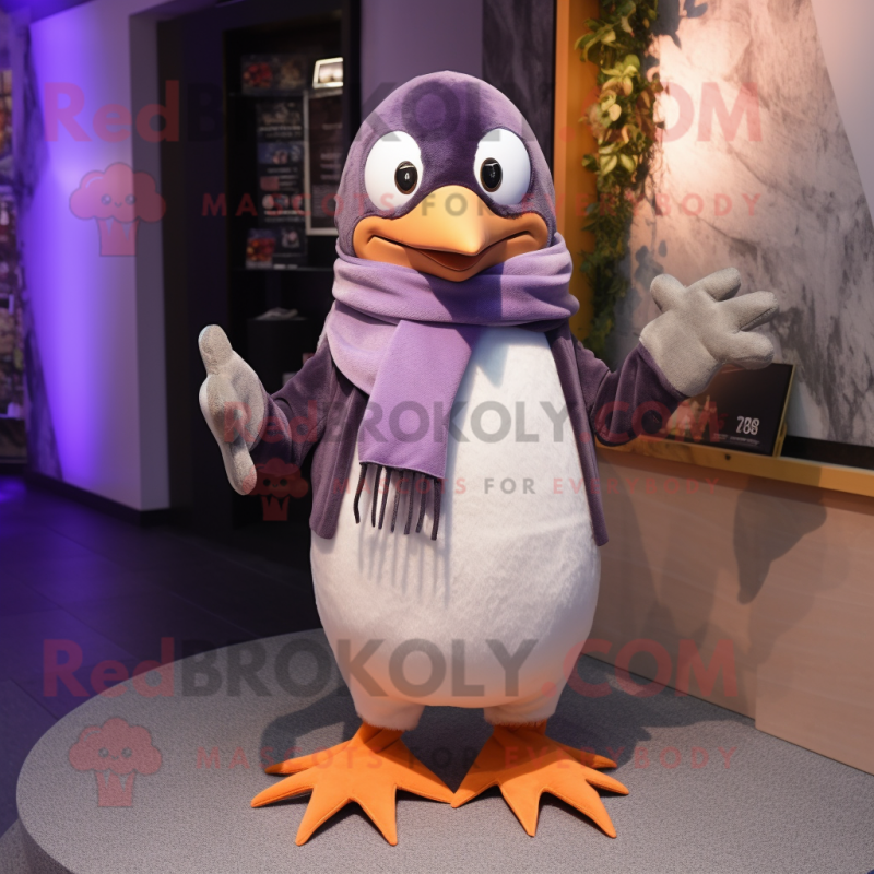 Lavender Penguin mascot costume character dressed with a Culottes and Scarf clips