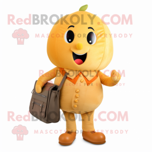 Gold Apricot mascot costume character dressed with a Jeans and Pocket squares