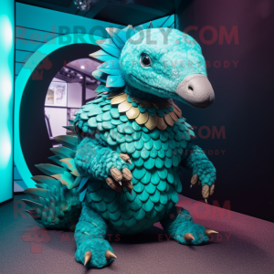 Teal Pangolin maskot kostym...