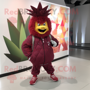 Maroon Pineapple mascot costume character dressed with a Parka and Anklets