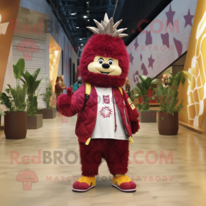 Maroon Pineapple mascot costume character dressed with a Parka and Anklets