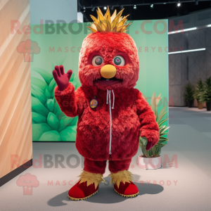 Maroon Pineapple mascot costume character dressed with a Parka and Anklets