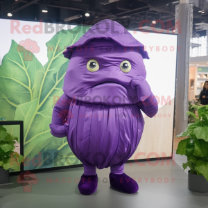 Purple Cabbage Leaf mascot costume character dressed with a Long Sleeve Tee and Cufflinks