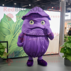 Purple Cabbage Leaf mascot costume character dressed with a Long Sleeve Tee and Cufflinks