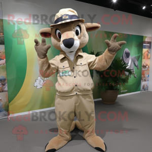 Beige Kangaroo mascot costume character dressed with a Joggers and Hat pins