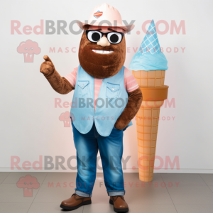 Rust Ice Cream Cone mascot costume character dressed with a Bootcut Jeans and Brooches