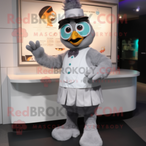 Gray Butter Chicken mascot costume character dressed with a Playsuit and Cufflinks