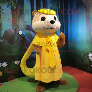 Yellow Otter mascot costume character dressed with a Wrap Skirt and Brooches