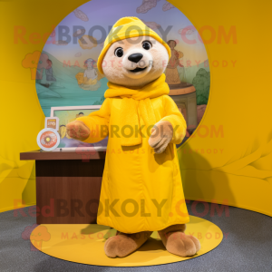 Yellow Otter mascot costume character dressed with a Wrap Skirt and Brooches