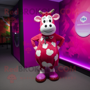 Magenta Cow mascot costume character dressed with a Skirt and Anklets