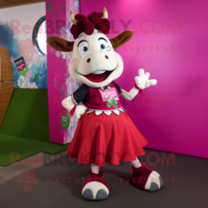 Magenta Cow mascot costume character dressed with a Skirt and Anklets