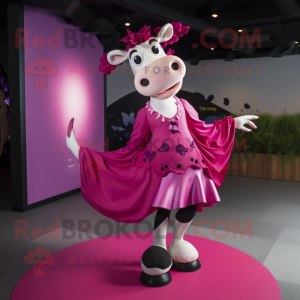 Magenta Cow mascot costume character dressed with a Skirt and Anklets