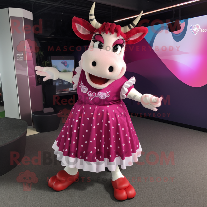 Magenta Cow mascot costume character dressed with a Skirt and Anklets