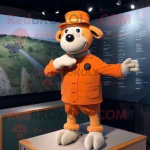 Orange Merino Sheep mascot costume character dressed with a Suit and Berets