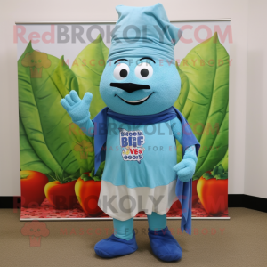 Sky Blue Beet mascot costume character dressed with a Bermuda Shorts and Scarves