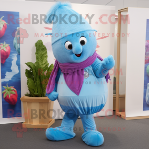 Sky Blue Beet mascot costume character dressed with a Bermuda Shorts and Scarves