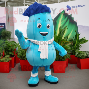 Sky Blue Beet mascot costume character dressed with a Bermuda Shorts and Scarves