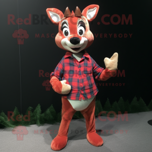 Red Roe Deer mascot costume character dressed with a Flannel Shirt and Bracelet watches