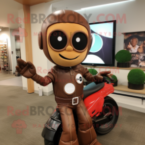 Brown Plum mascot costume character dressed with a Moto Jacket and Earrings