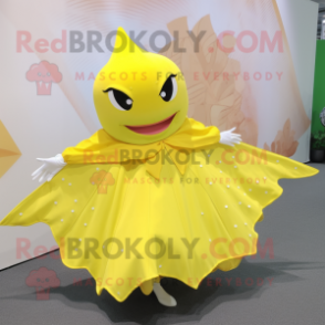 Lemon Yellow Stingray mascot costume character dressed with a Pleated Skirt and Clutch bags