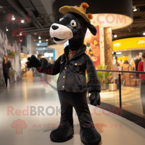 Black Giraffe mascot costume character dressed with a Jeggings and Mittens