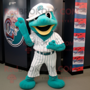 Teal Bracelet mascot costume character dressed with a Baseball Tee and Scarf clips