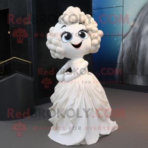 White Cod mascot costume character dressed with a Evening Gown and Hair clips