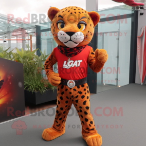 Rust Leopard mascot costume character dressed with a Jeggings and Bracelets