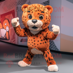 Rust Leopard mascot costume character dressed with a Jeggings and Bracelets