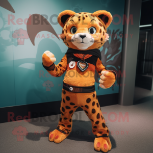Rust Leopard mascot costume character dressed with a Jeggings and Bracelets