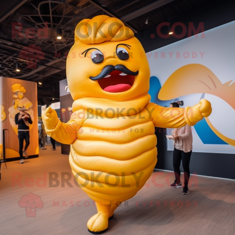 Yellow Croissant mascot costume character dressed with a Jeggings and Hairpins