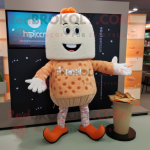 Peach Shepard'S Pie mascot costume character dressed with a Sweater and Bracelets