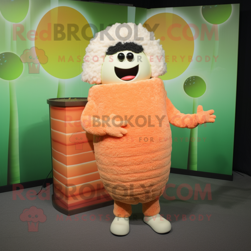 Peach Shepard'S Pie mascot costume character dressed with a Sweater and Bracelets