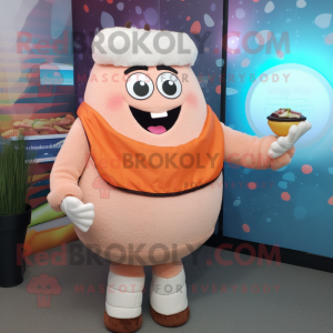 Peach Shepard'S Pie mascot costume character dressed with a Sweater and Bracelets