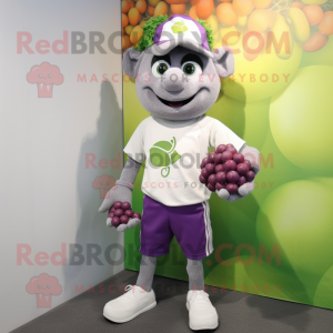 Gray Grape mascot costume character dressed with a Polo Tee and Anklets