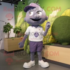 Gray Grape mascot costume character dressed with a Polo Tee and Anklets