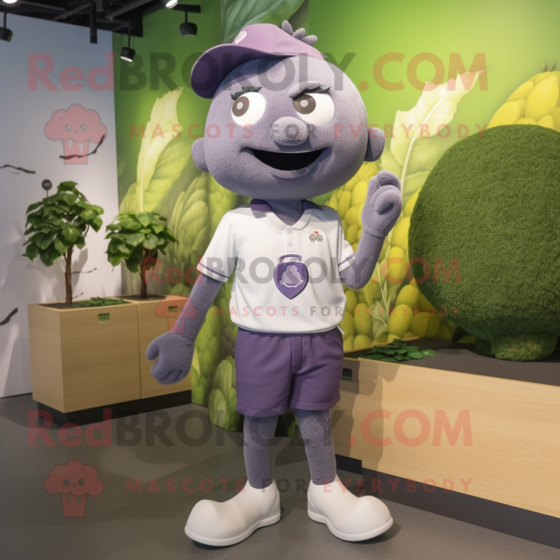 Gray Grape mascot costume character dressed with a Polo Tee and Anklets Gray Grape mascot costume character dressed with a Polo Tee and Anklets