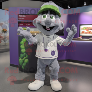 Gray Grape mascot costume character dressed with a Polo Tee and Anklets