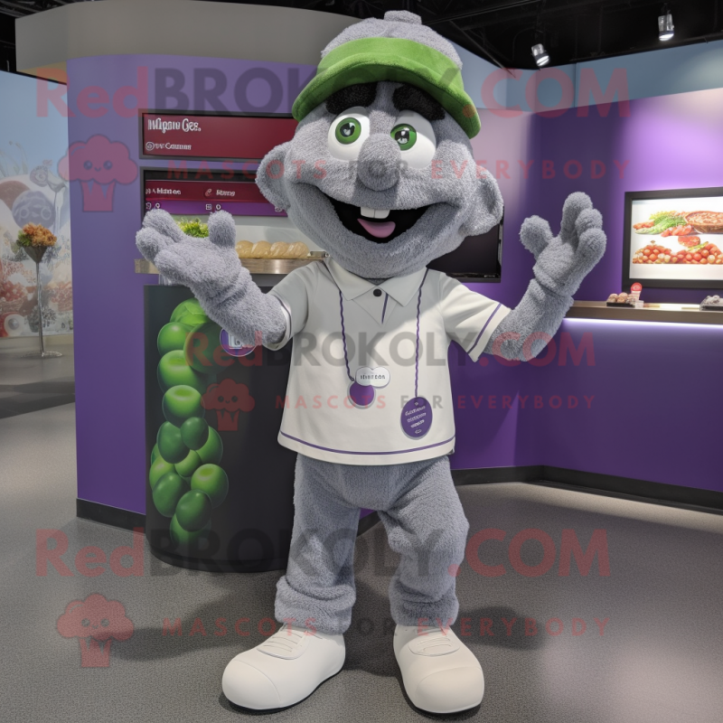 Gray Grape mascot costume character dressed with a Polo Tee and Anklets Gray Grape mascot costume character dressed with a Polo Tee and Anklets