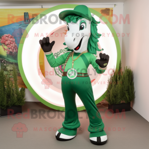 Forest Green Horseshoe mascot costume character dressed with a Capri Pants and Necklaces