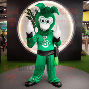 Forest Green Horseshoe mascot costume character dressed with a Capri Pants and Necklaces